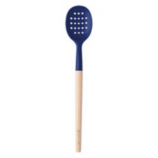 Beechwood & Silicone Slotted Spoon, Navy Blue