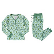 2 Piece Ladies Thermal Pajama Set - Green, L