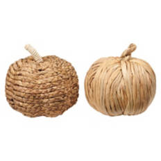 2 Pack Woven Pumpkins - Brown Braided Cattail & Blonde Braided Cattail