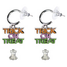 2 Pack Halloween Earrings - Trick or Treat & Ghost