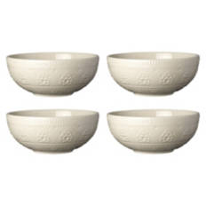 4 Pack Embossed Dinnerware Bowls, Off White