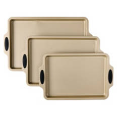 3 Piece Cookie Sheet Set, Diamond Pattern Gold