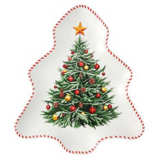 Festive Stoneware Platter with Tree Decal
