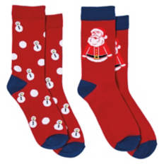 2 Pack Ladies Holiday Socks - Santa/Red, 4-10