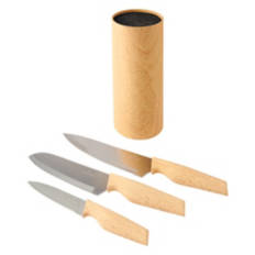 4 Piece Round Universal Knife Block, Beige