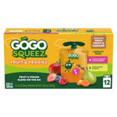 Variety Pack Fruit & Veggie Squeezie - 12 pack, 3.2 oz pouch
