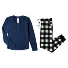 Ladies Pointelle Pajama Set - Navy Blue, M