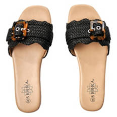 Ladies Woven Slide Sandals - Black, 9