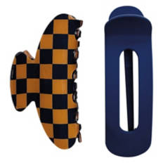 2 Pack Claw Clips, Blue/Brown Checkered