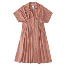 Ladies Pleated Front Woven Dress - Stripe, L