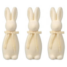 3 Pack Flocked Bunnies, Ivory