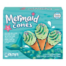 Green Colored Vanilla Flavor Mermaid Cones, 4 count
