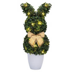 20" Bunny Topiary with Burlap with Yellow Bow LED