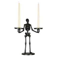 13" Tall Halloween Skeleton Candel Holder - Black