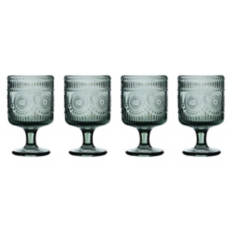4 Pack Embossed Wine Glasses, Green