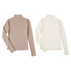 2 Pack Ladies Sheer Layring Tops - White & Beige, S