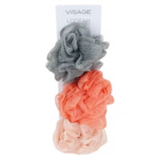 3 Pack Loofahs, Grey, Red & Pink