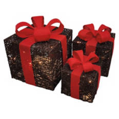 3 Pack LED Presents, Brown