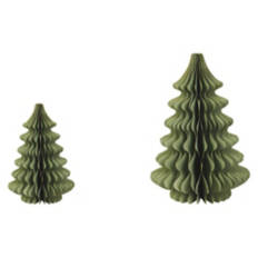 Set of 2 Holiday Paper Trees, Sage Green with Gold Accent