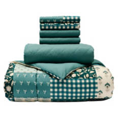 6 Piece King Size Reversible Comforter & Coverlet Set, Patchwork