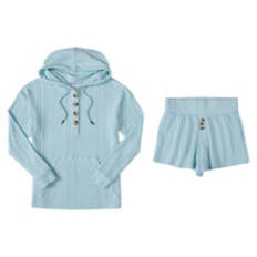 Ladies Relaxed Rib Lounge Set - Blue, S