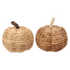 2 Pack Woven Pumpkins - Brown Braided Cattail & Natural Braided Cattail