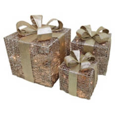 3 Pack LED Presents, Gold