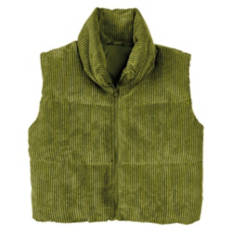 Ladies Corduroy Puffer Vest - Green, L