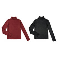2 Pack Ladies Mock Neck Top - Burgundy & Black, S