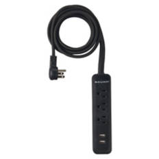 3 Outlets & 2 USB Port Fabric Power Extension Cord, Black
