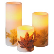 3 Piece Flameless LED Candle Set, Fall Leaves