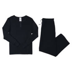 Ladies Pointelle Pajama Set - Black, L