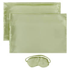 2 Pack Silky Soft Feel Satin Pillowcase & Eye Mask, Green