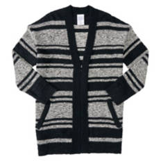 Ladies Long Layer Cardigan - Stripe, M