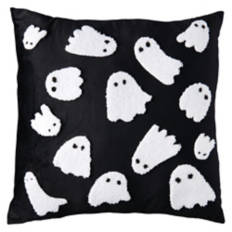 Halloween Pillow - Tufted Ghosts, Black