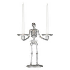 13" Tall Halloween Skeleton Candel Holder - Silver