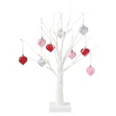 Valentine's Day White Glitter Tree with Red/Silver Glitter Hearts