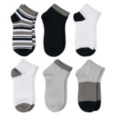 6 Pack Children's Low Cut Socks - Black/White, M
