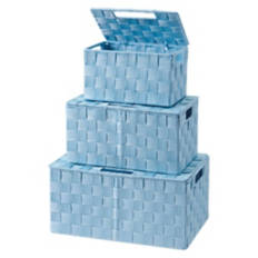 3 Pack Woven Storage Boxes, Blue