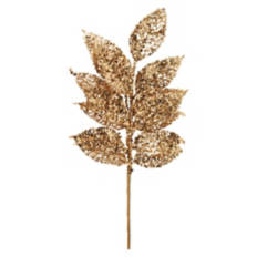 22" Long Holiday Faux Floral Stems - Gold Sparkle Leaves