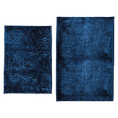 2 Piece Luxury Chenille Bath Rug, Navy Blue
