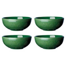 4 Pack Embossed Dinnerware Bowls, Dark Green