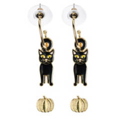 2 Pack Halloween Earrings -  Cat & Pumpkin