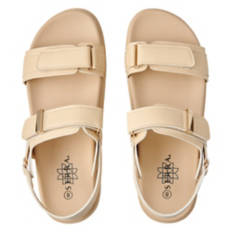 Ladies Ankle Strap Footbed Sandals - Cream, 8