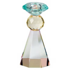 Cut Glass Candle Holder, Pink/Blue/Iridescent