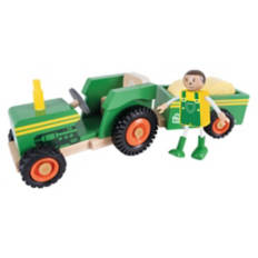 Kids Wooden Vehicle Play Set  - Tractor and Trailer