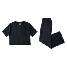 2 Piece Ladies Plisse Set - Black, XL