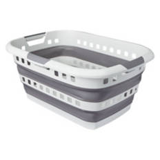 Collapsible Laundry Basket, White/Grey