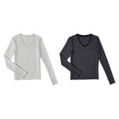 2 Pack Ladies Basic Tops - Grey & Black, XL