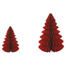 Set of 2 Holiday Paper Trees, Red with Gold Accents